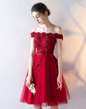 Burgundy Homecoming Dress Off-the-shoulder A-line Lace Short Prom Dress Party Dress JK507