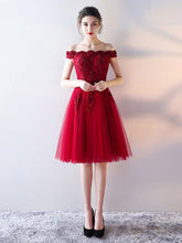 Burgundy Homecoming Dress Off-the-shoulder A-line Lace Short Prom Dress Party Dress JK507