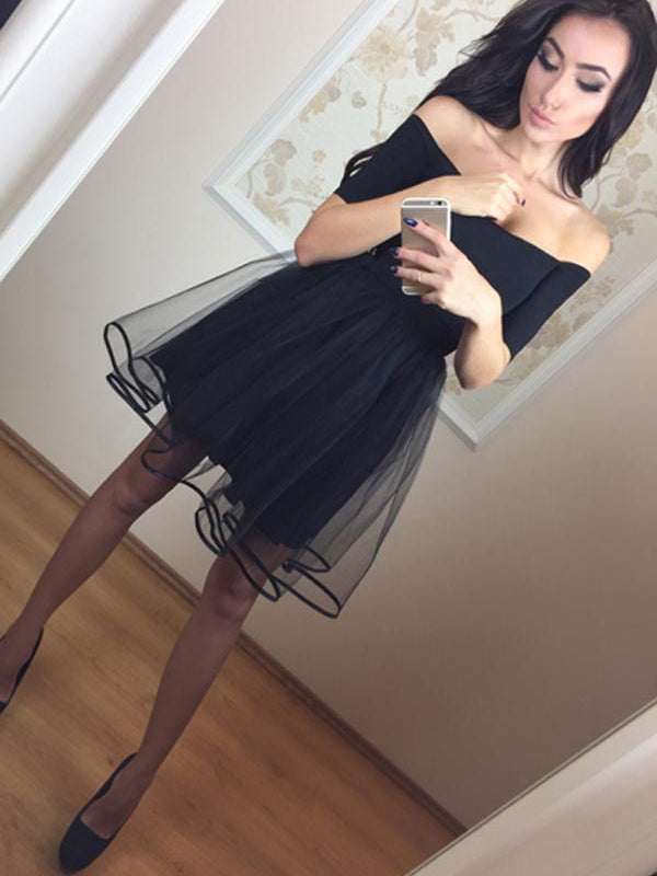blue dress for baby girl Red Homecoming Dress Little Black Dress A-line Off-the-shoulder Short –  Anna PromDress