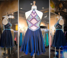 Sexy Homecoming Dress A-line Halter Rhinestone Chiffon Short Prom Dress Party Dress JK514