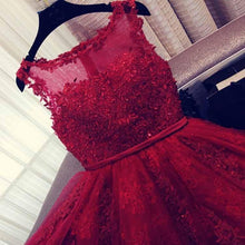 Burgundy Homecoming Dress Scoop A-line Appliques Short Prom Dress Lace Party Dress JK517