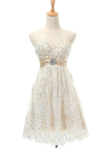 Lace Homecoming Dress A-line V-neck Ivory Lace Short Prom Dress Chic Party Dress JK518