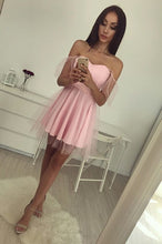Chic Homecoming Dress Off-the-shoulder A-line Tulle Pink Short Prom Dress Sexy Party Dress JK521