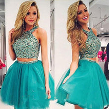 Two Piece Homecoming Dress Scoop Rhinestone A-line Tulle Short Prom Dress Sexy Party Dress JK524|Annapromdress