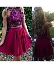 Two Piece Homecoming Dress Scoop Rhinestone A-line Tulle Short Prom Dress Sexy Party Dress JK524|Annapromdress