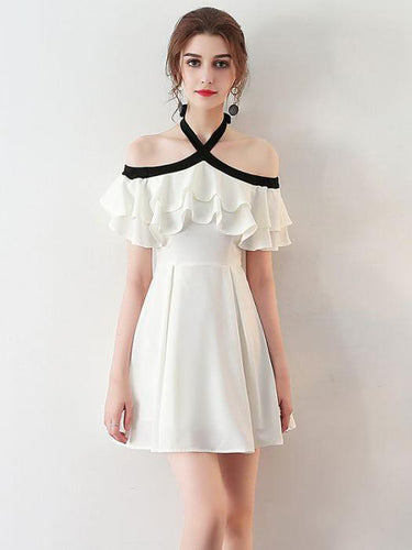 Chic Homecoming Dress Halter Flouncing A-line Chiffon Short Prom Dress Sexy Party Dress JK527