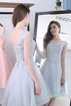 Cute Homecoming Dress Scoop A-line Lace-up Tulle Short Prom Dress Sexy Party Dress JK530