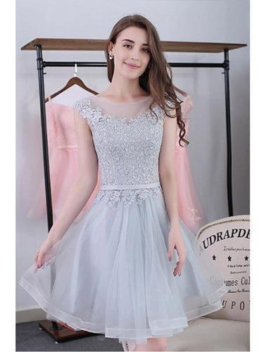 Cute Homecoming Dress Scoop A-line Lace-up Tulle Short Prom Dress Sexy Party Dress JK530