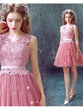 Sexy Homecoming Dress A-line V-neck Lace Tulle Short Prom Dress Party Dress JK534