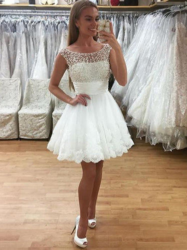 Sexy Homecoming Dress A line Scoop Beading Tulle Short Prom Dress Party Dress JK537