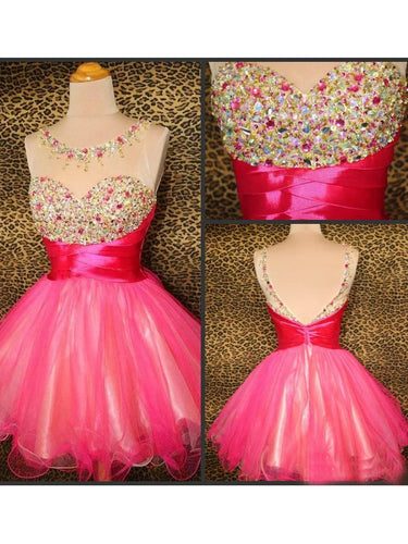 Sexy Homecoming Dress A-line Scoop Rhinestone Tulle Short Prom Dress Party Dress JK540