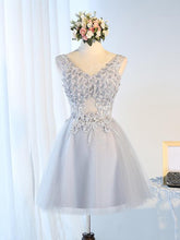 Cute Homecoming Dress V-neck A-line Lace White Tulle Short Prom Dress Sexy Party Dress JK542