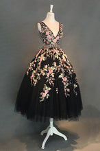Black Homecoming Dress Ball Gown V Neck Appliques Tulle Short Prom Dress Party Dress JK543