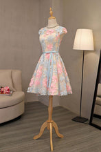 Cute Homecoming Dress Scoop A-line Floral Lace Pink Tulle Short Prom Dress Party Dress JK545