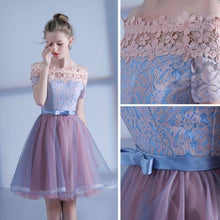 Lace Homecoming Dress A Line Off-the-shoulder Short Sleeve Short Prom Dress Party Dress JK546