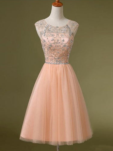 Cute Homecoming Dress A Line Scoop Rhinestone Tulle Short Prom Dress Party Dress JK548