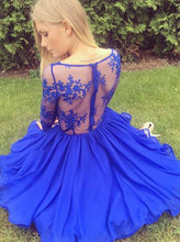 Royal Blue Homecoming Dress A-line V Neck Appliques Chiffon Short Prom Dress Party Dress JK549