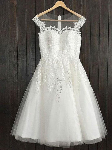 White Homecoming Dress A-line Scoop Appliques Tulle Short Prom Dress Party Dress JK550