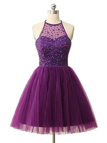 Sexy Homecoming Dress Scoop A-line Rhinestone Tulle Sexy Short Prom Dress Party Dress JK552