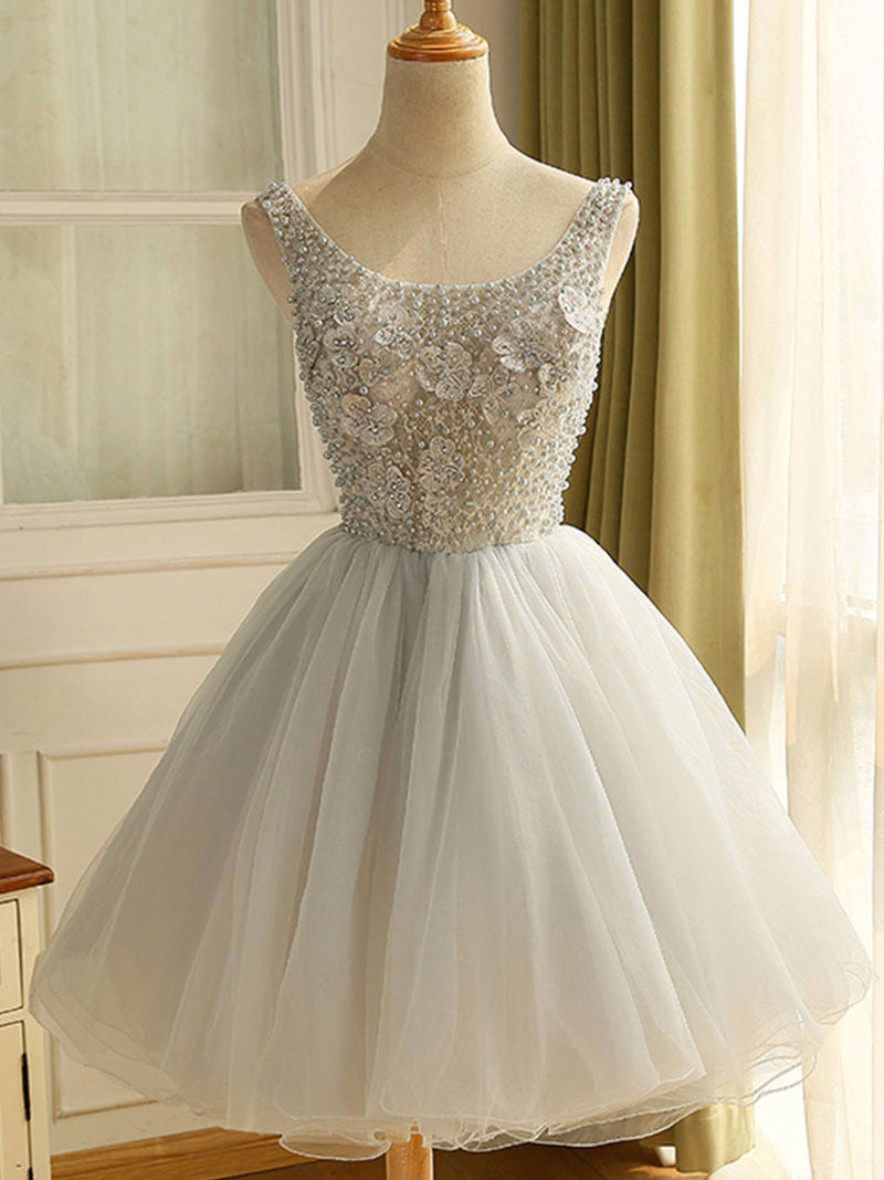 Cute Homecoming Dress Straps Scoop A-line Lace Beading Cute Short Prom