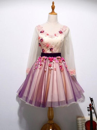 Floral Homecoming Dress V-neck A-line Beautiful Short Prom Dress Party Dress JK557