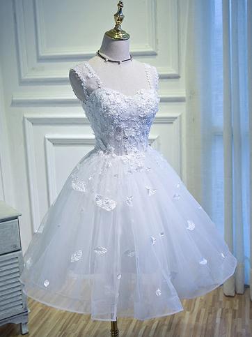 White Homecoming Dress Straps Sweetheart A-line Lace Short Prom Dress Party Dress JK561|Annapromdress