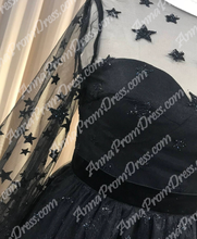 Long Sleeve Homecoming Dresses Stars Lace Short Black Prom Dress Party Dress JK569|Annapromdress