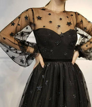 Long Sleeve Homecoming Dresses Stars Lace Short Black Prom Dress Party Dress JK569|Annapromdress