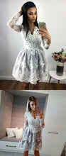 Long Sleeve Homecoming Dresses V-neck A-line Lace Short Prom Dress Party Dress JK585|Annapromdress
