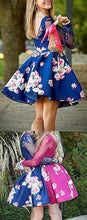 Two Piece Homecoming Dresses Floral Print Long Sleeve Short Prom Dress Party Dress JK588|Annapromdress