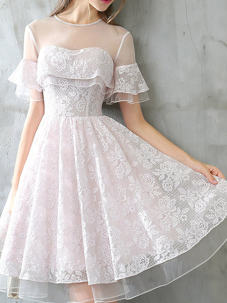 gorgeous short homecoming dresses Ladivine KV1089 Mini Dress Embellished With Glitter And Floral Print Champagne / 10