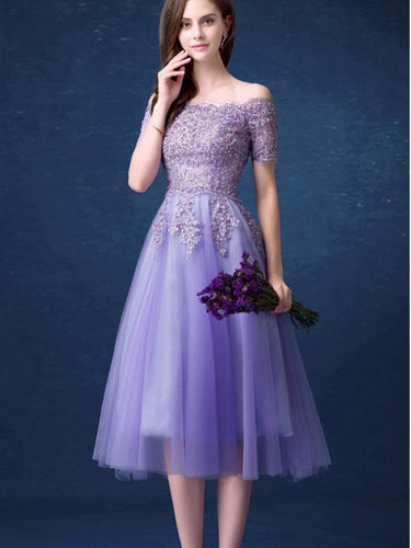 Lilac Homecoming Dresses Off-the-shoulder Chic Short Prom Dress Party Dress JK594|Annapromdress