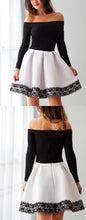 Long Sleeve Homecoming Dresses Lace A Line Short Prom Dress Black Party Dress JK612|Annapromdress