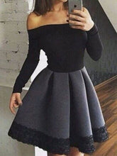 Long Sleeve Homecoming Dresses Lace A Line Short Prom Dress Black Party Dress JK612|Annapromdress