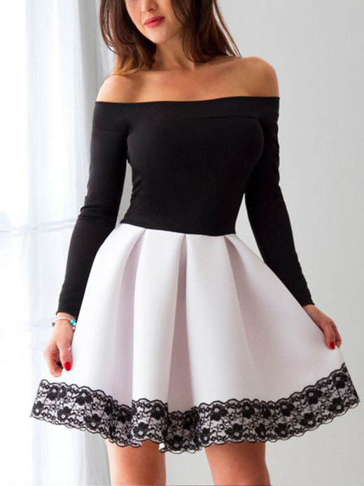 Long Sleeve Homecoming Dresses Lace A Line Short Prom Dress Black Party  Dress JK612|Annapromdress – Anna PromDress