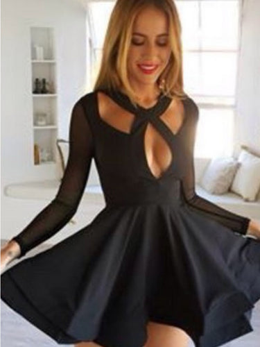 Long Sleeve Homecoming Dresses Little Black Dress Short Prom Dress Party Dress JK614|Annapromdress