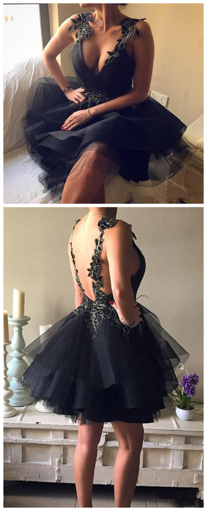 Little Black Dress Open Back Homecoming Dresses Short Prom Dress Party ...