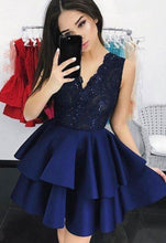 Beautiful Dark Navy Homecoming Dresses V-neck Short Prom Dress Party Dress JK623|Annapromdress