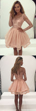 Long Sleeve Homecoming Dresses A line Lace Short Prom Dress Sexy Party Dress JK630|Annapromdress