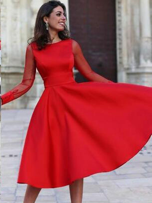 Long Sleeve Homecoming Dresses Red Open Back Short Prom Dress Party Dress JK631|Annapromdress