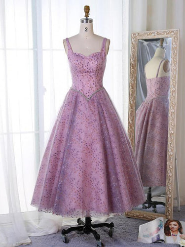 Lace Homecoming Dresses Straps Lilac Tea-length Short Prom Dress Party Dress JK633|Annapromdress