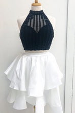 Sparkly Two Piece Homecoming Dresses White and Black Short Prom Dress Party Dress JK634|Annapromdress