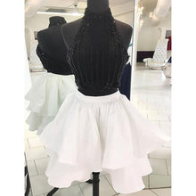 Sparkly Two Piece Homecoming Dresses White and Black Short Prom Dress Party Dress JK634|Annapromdress
