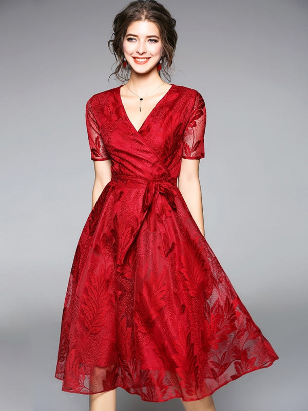 Lace Homecoming Dresses Burgundy Short Sleeve Short Prom Dress Party Dress JK648|Annapromdress