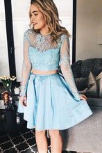 Two Piece Homecoming Dresses Aline Long Sleeve Short Prom Dress Party Dress JK658|Annapromdress