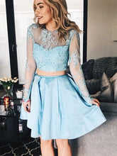 Two Piece Homecoming Dresses Aline Long Sleeve Short Prom Dress Party Dress JK658|Annapromdress