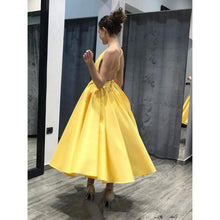 Open Back Homecoming Dresses Yellow Tea-length Short Prom Dress Party Dress JK665|Annapromdress
