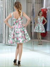 Cute Homecoming Dresses Flroal Print A Line Short Prom Dress Sexy Party Dress JK681|Annapromdress