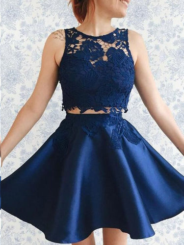 Two Piece Homecoming Dresses Aline Lace Cheap Short Prom Dress Party Dress JK684|Annapromdress