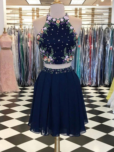 Two Piece Homecoming Dresses Embroidery Sparkly Short Prom Dress Party Dress JK685|Annapromdress